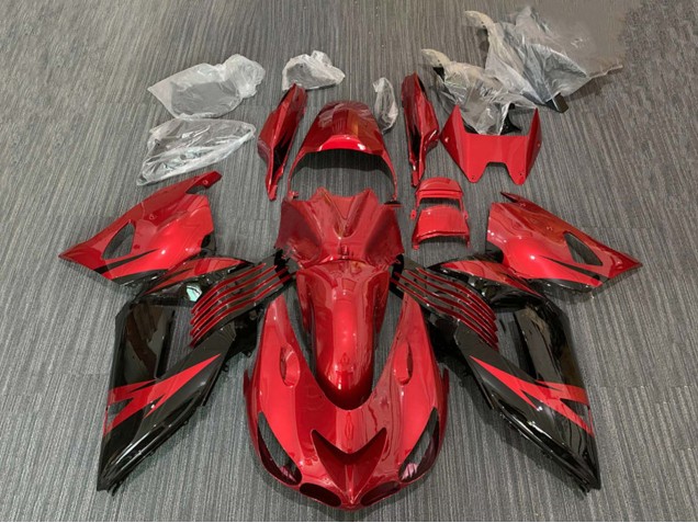 Kawasaki ZX14R ZZR1400 Motorrad Verkleidung 2006-2011 - Rot Glanzendes Schwarz