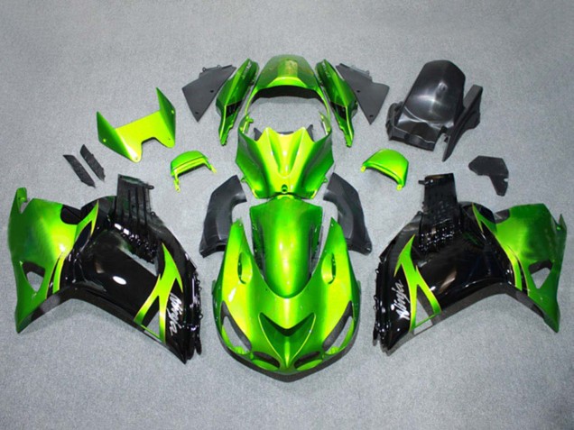 Kawasaki ZX14R ZZR1400 Motorrad Verkleidungen Kit 2006-2011 - Grun Glanzendes Schwarz