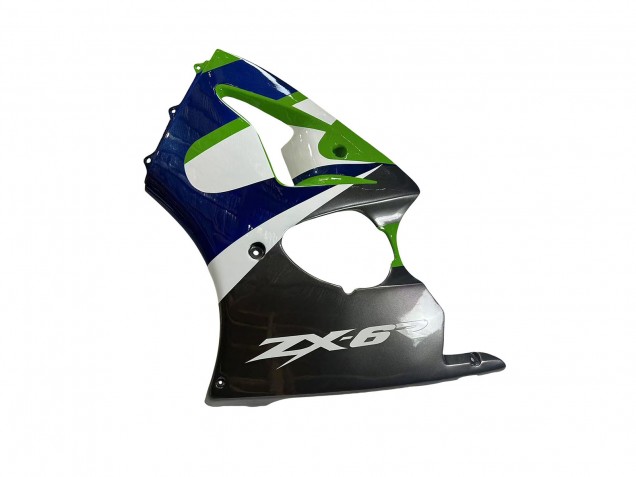Kawasaki ZX6R Motorrad Verkleidung 1998-1999 - Grun Weiss Blau Silber Glanzendes Schwarz