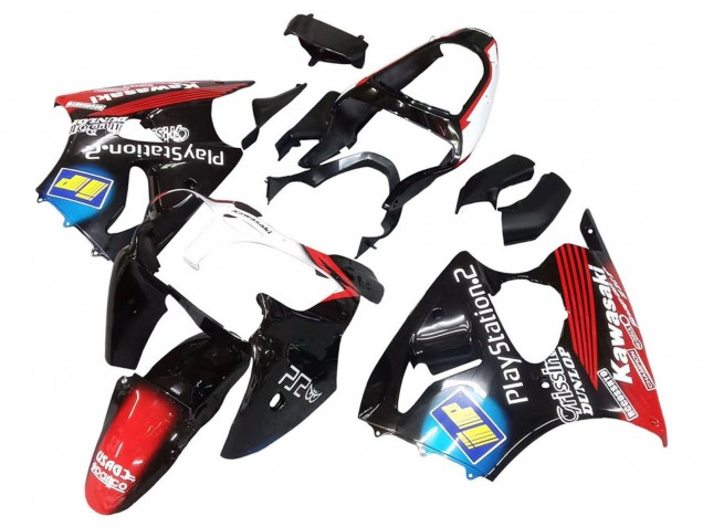 Kawasaki ZX6R Motorrad Verkleidung 2000-2002 - Glanzendes Schwarz Rot Blau Rot PlayStation 2