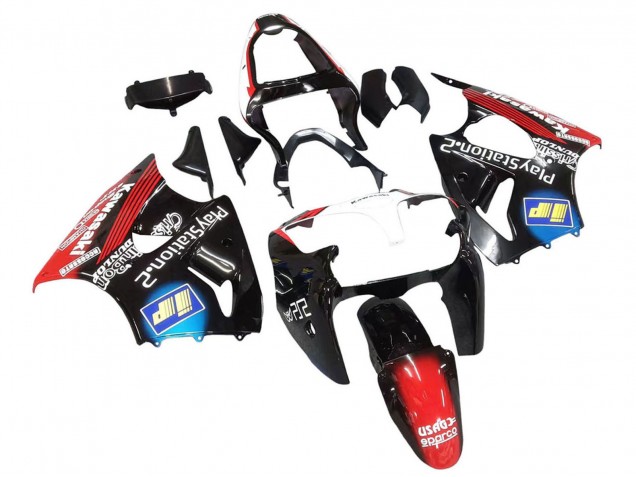 Kawasaki ZX6R Motorrad Verkleidung 2000-2002 - Glanzendes Schwarz Rot Blau Rot PlayStation 2