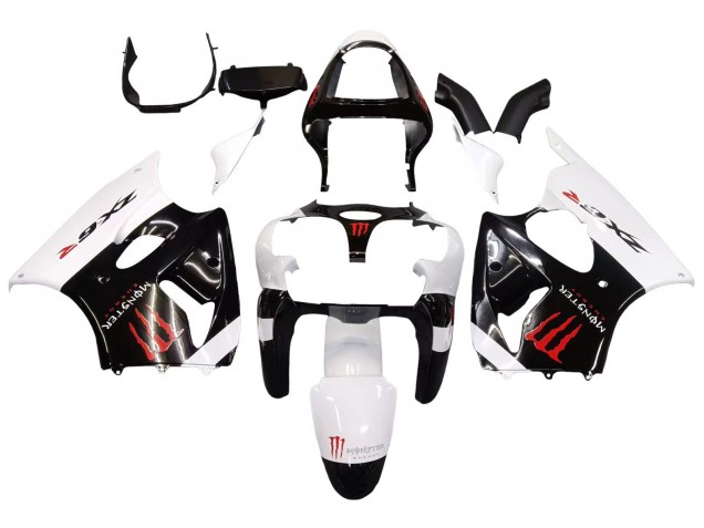 Kawasaki ZX6R Motorrad Verkleidung 2000-2002 - Weiss Schwarz Rot Monster