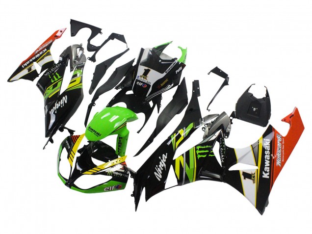 Kawasaki ZX6R Motorrad Verkleidung 2009-2012 - Grun Glanzendes Schwarz Gelb Weiss Rot Elf Monster