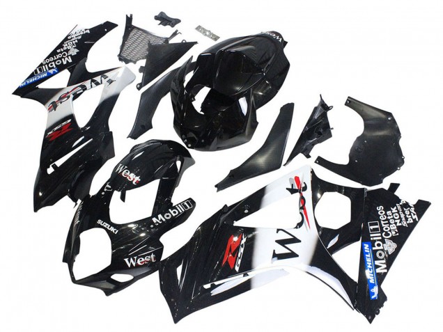 Suzuki GSXR 1000 Motorrad Verkleidung 2007-2008 - Glanzendes Schwarz Weiss West