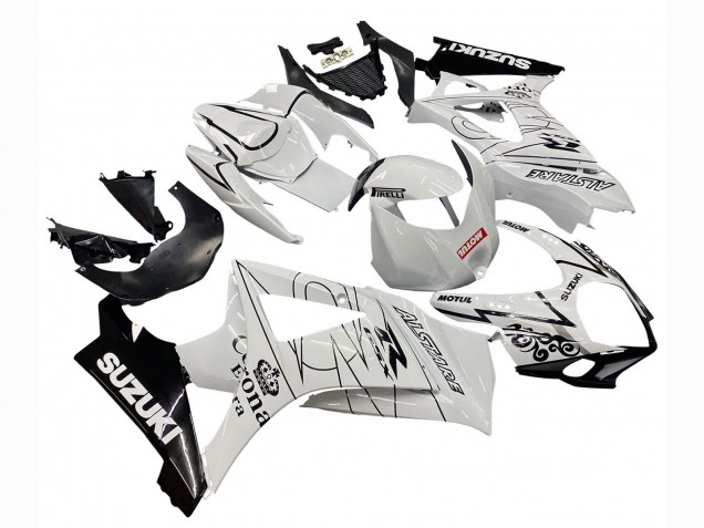 Suzuki GSXR 1000 Motorrad Verkleidung 2007-2008 - Weiss Schwarz Alstare Corona Motul