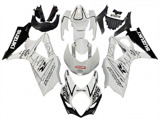 Suzuki GSXR 1000 Motorrad Verkleidung 2007-2008 - Weiss Schwarz Alstare Corona Motul