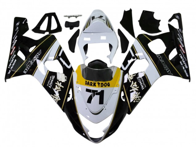 Suzuki GSXR 600 / GSXR 750 Motorrad Verkleidung 2004-2005 - Weiss Schwarz Gelb Dunkel Dog 71