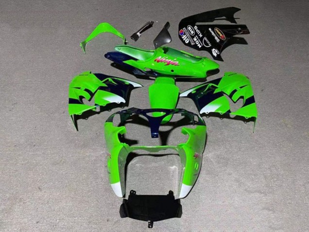 Kawasaki ZX9R Motorrad Verkleidung 2000-2001 - Grun Weiss Glanzendes Schwarz