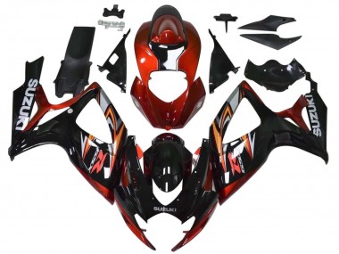 Suzuki GSXR 600 / GSXR 750 Motorrad Verkleidung 2006-2007 - Rot Glanzendes Schwarz Orange