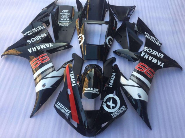 Yamaha YZF R1 Motorrad Verkleidung 2002-2003 - Glanzendes Schwarz Weiss Rot Yamalube ENEOS