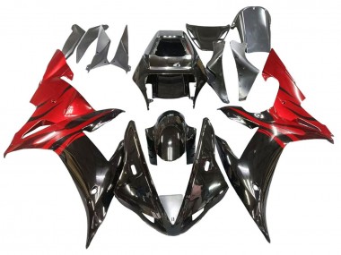 Yamaha YZF 1000 R1 Motorrad Verkleidung 2002-2003 - Glanzendes Schwarz Rot Flamme