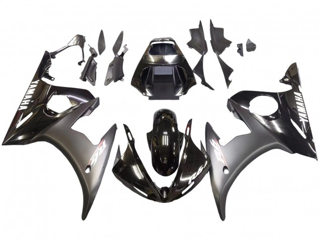 Yamaha YZF R6S Motorrad Verkleidung 2006-2009 - Glanzendes Schwarz Matt Schwarz Weiss Aufkleber