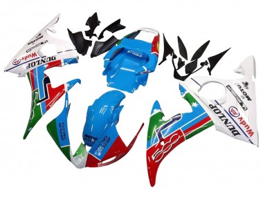 Yamaha YZF R6 Motorrad Verkleidung 2003-2004 - Weiss Blau Grun Rot Kastinee Dunlop Motul