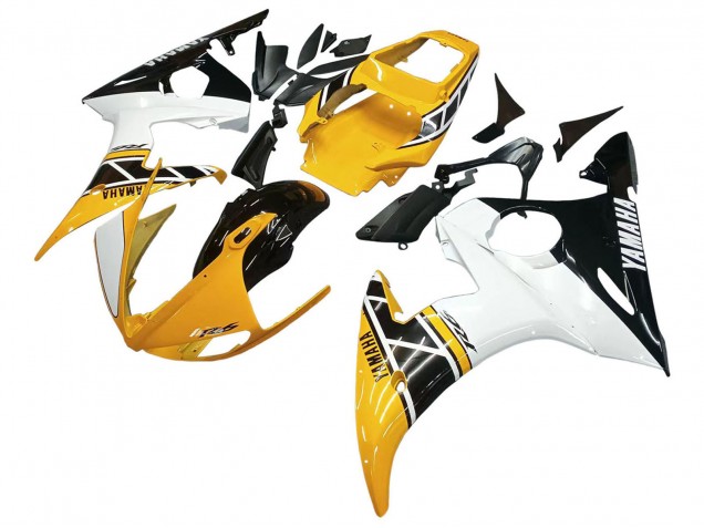 Yamaha YZF R6S Motorrad Verkleidung 2006-2009 - Gelb Weiss Glanzendes Schwarz