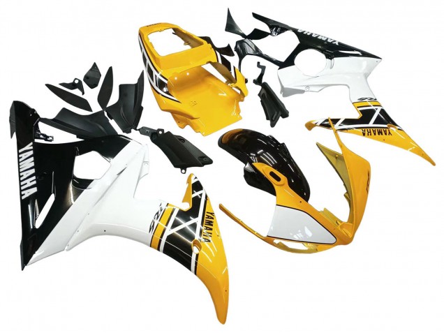Yamaha YZF R6S Motorrad Verkleidung 2006-2009 - Gelb Weiss Glanzendes Schwarz