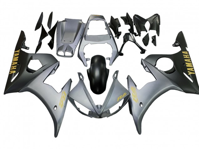Yamaha YZF R6S Motorrad Verkleidung 2006-2009 - Matt Grau Matt Schwarz Gold Aufkleber