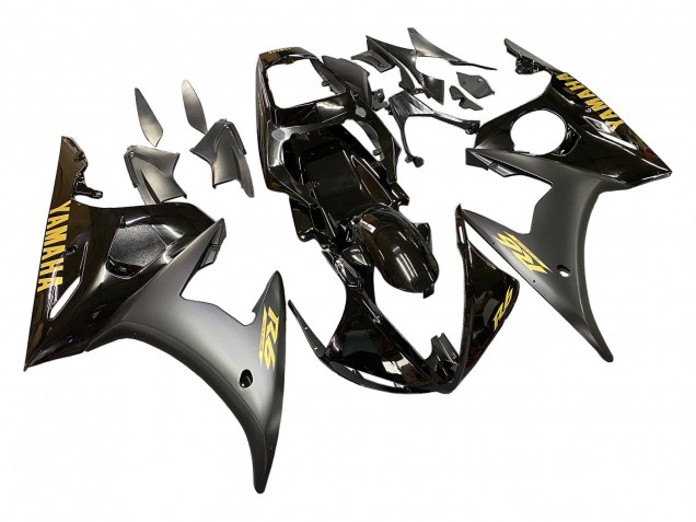 Yamaha YZF R6S Motorrad Verkleidung 2006-2009 - Glanzendes Schwarz Matt Schwarz Gold Aufkleber