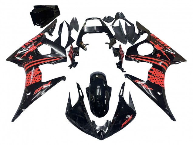 Yamaha YZF R6S Motorrad Verkleidung 2006-2009 - Glanzendes Schwarz Rot