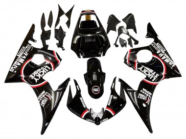 Yamaha YZF R6S Motorrad Verkleidung 2006-2009 - Glanzendes Schwarz Rot Weiss Lucky Strike Motul