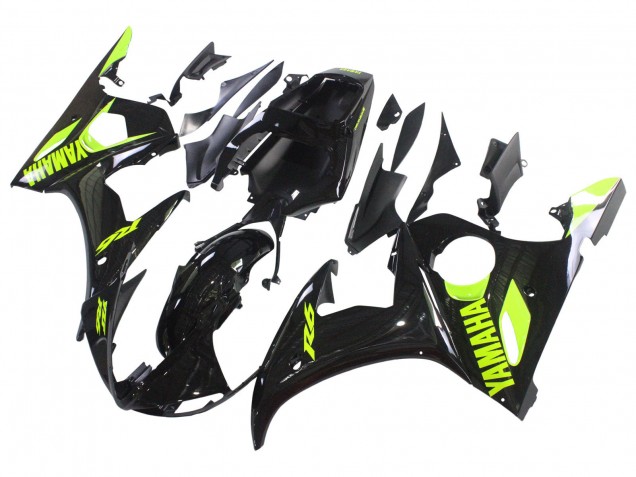 Yamaha YZF R6S Motorrad Verkleidung 2006-2009 - Glanzendes Schwarz Neon Gelb