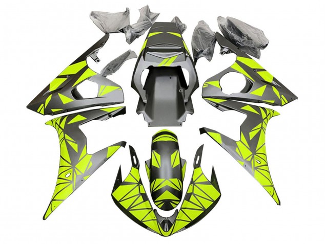 Yamaha YZF R6S Motorrad Verkleidung 2006-2009 - Neon Grun Matt Schwarz Geometric