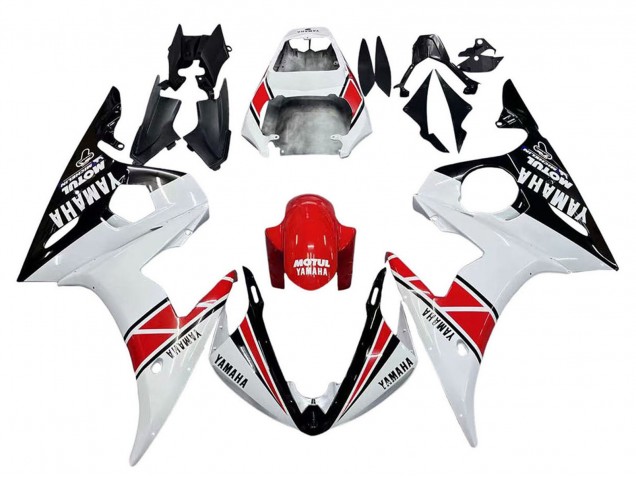 Yamaha YZF R6S Motorrad Verkleidung 2006-2009 - Weiss Rot Glanzendes Schwarz Motul