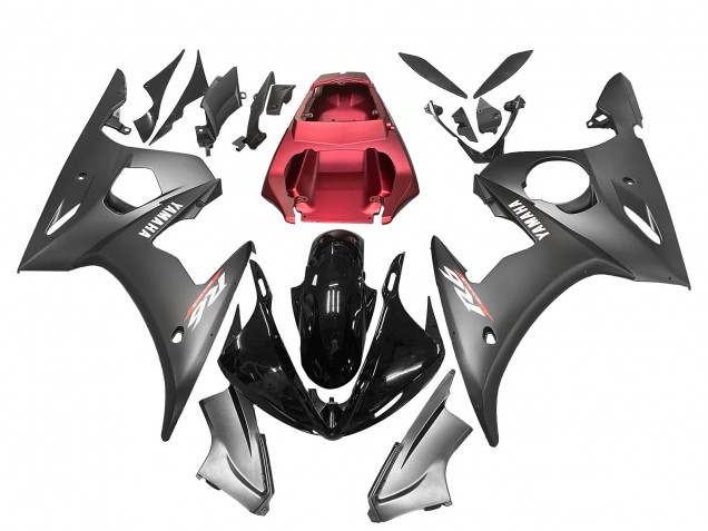 Yamaha YZF 600 R6 Motorrad Verkleidung 2005 - Matt Schwarz Glanzendes Schwarz Grau Rot