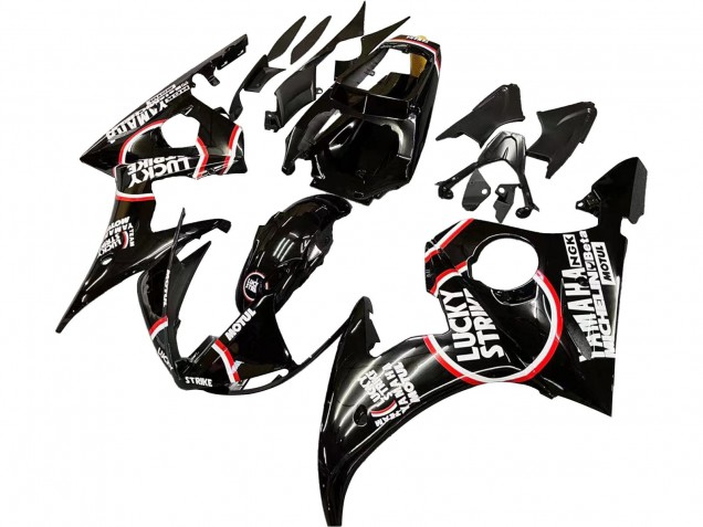 Yamaha YZF 600 R6 Motorrad Verkleidung 2005 - Glanzendes Schwarz Weiss Lucky Strike Motul