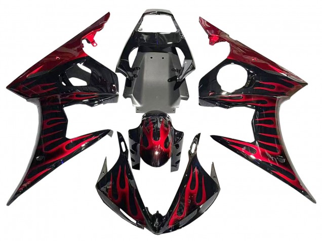 Yamaha YZF 600 R6 Motorrad Verkleidung 2005 - Schwarz mit Rot Flamme