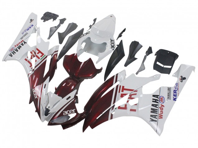 Yamaha YZF 600 R6 Motorrad Verkleidung 2006-2007 - Weiss Kastanienbraun Rot Fiat Acer Yamalube