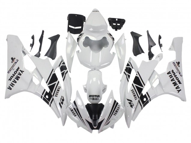 Yamaha YZF 600 R6 Motorrad Verkleidung 2006-2007 - Weiss Glanzendes Schwarz Motul Michelin