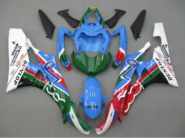 Yamaha YZF 600 R6 Motorrad Verkleidung 2006-2007 - Blau Grun Weiss Rot Dunlop Michelin Motul