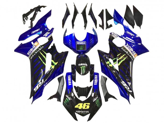 Yamaha YZF 600 R6 Motorrad Verkleidung 2017-2023 - Blau Glanzendes Schwarz Grun Monster ENEOS Yamalube