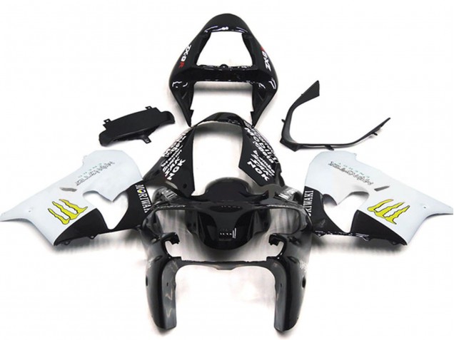 Kawasaki ZX9R Motorrad Verkleidung 2002-2003 - Weiss Glanzendes Schwarz Gelb Monster