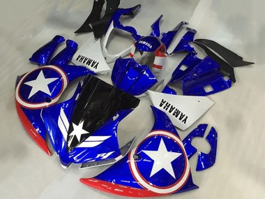 Yamaha YZF R1 Motorrad Verkleidung 2009-2011 - Blau Weiss Rot Schwarz Stern Captain America