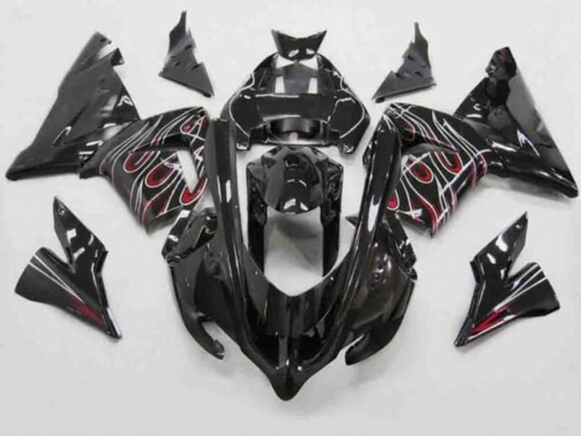 Kawasaki ZX10R Motorrad Verkleidung 2004-2005 - Schwarz Rot Weiss Flamme