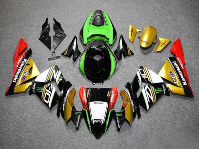 Kawasaki ZX10R Motorrad Verkleidung 2004-2005 - Gold Schwarz Grun Weiss Rot