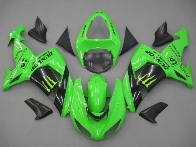 Kawasaki ZX10R Motorrad Verkleidung 2006-2007 - Grun Glanzendes Schwarz Monster Dunlop