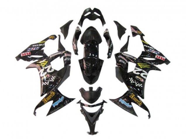 Kawasaki ZX10R Motorrad Verkleidung 2008-2010 - Glanzendes Schwarz Blau Gelb Monster