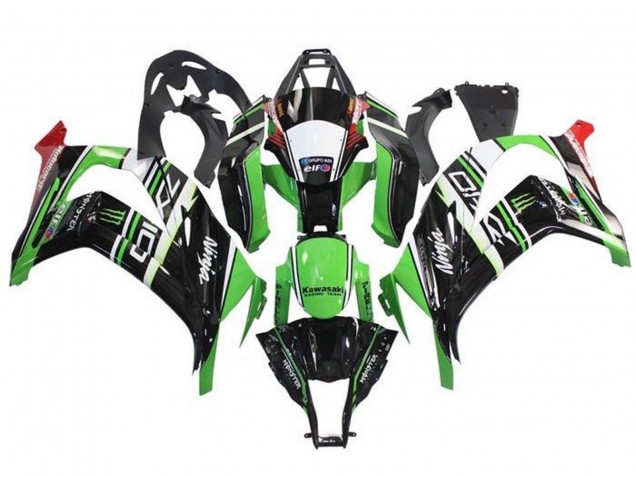 Kawasaki ZX10R Motorrad Verkleidung 2011-2015 - Grun Schwarz Weiss Rot Streifen Monster