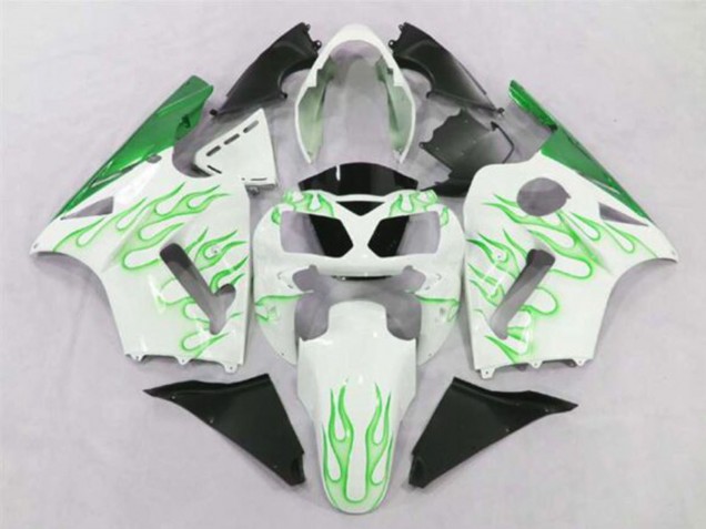 Kawasaki ZX12R Motorrad Verkleidung 2002-2006 - Weiss Grun Flamme