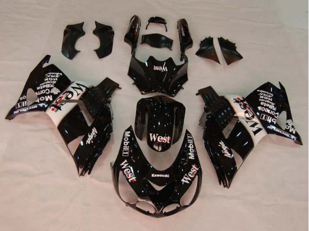 Kawasaki ZX14R ZZR1400 Motorrad Verkleidung 2006-2011 - Glanzendes Schwarz Weiss West