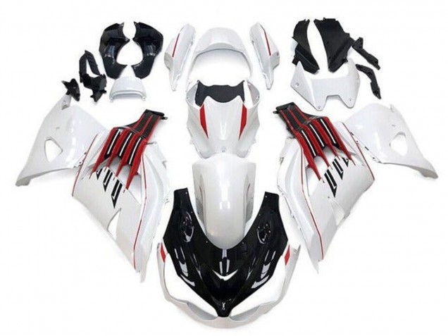Kawasaki ZX14R ZZR1400 Motorrad Verkleidung 2012-2024 - Weiss Schwarz Rot Streifen