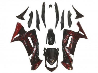 Kawasaki Ninja 650 EX650 Motorrad Verkleidung 2006-2008 - Glanzendes Schwarz Rot Flamme