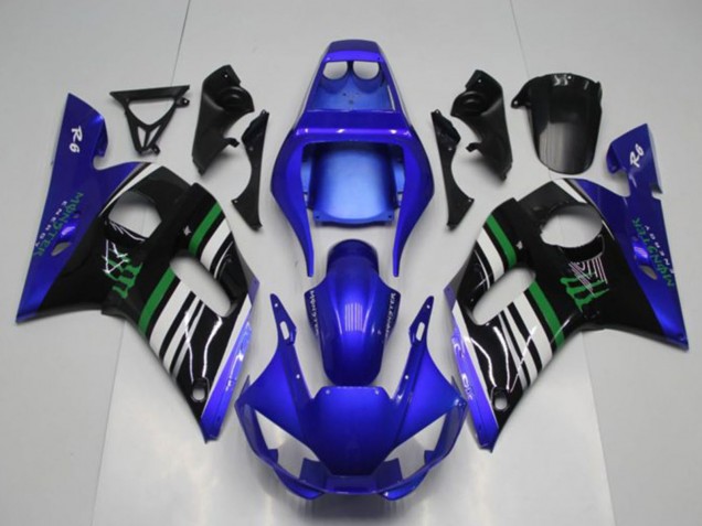Yamaha YZF R6 Motorrad Verkleidung 1998-2002 - Blau Weiss Grun Schwarz Monster