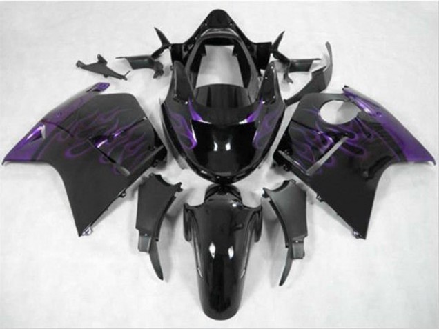 Honda CBR1100XX Blackbird Motorrad Verkleidung 1996-2007 - Glanzendes Schwarz Lila Flamme
