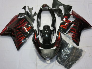 Honda CBR1100XX Blackbird Motorrad Verkleidung 1996-2007 - Glanzendes Schwarz Rot Flamme
