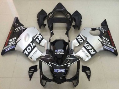 Honda CBR600 F4i Motorrad Verkleidung 2001-2003 - Silber Glanzendes Schwarz Repsol