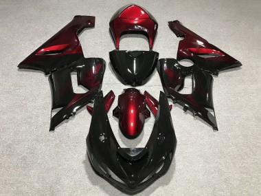 Kawasaki ZX6R Motorrad Verkleidung 2005-2006 - Rot Glanzendes Schwarz