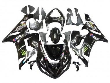 Kawasaki ZX6R Motorrad Verkleidung 2005-2006 - Glanzendes Schwarz Gelb Monster